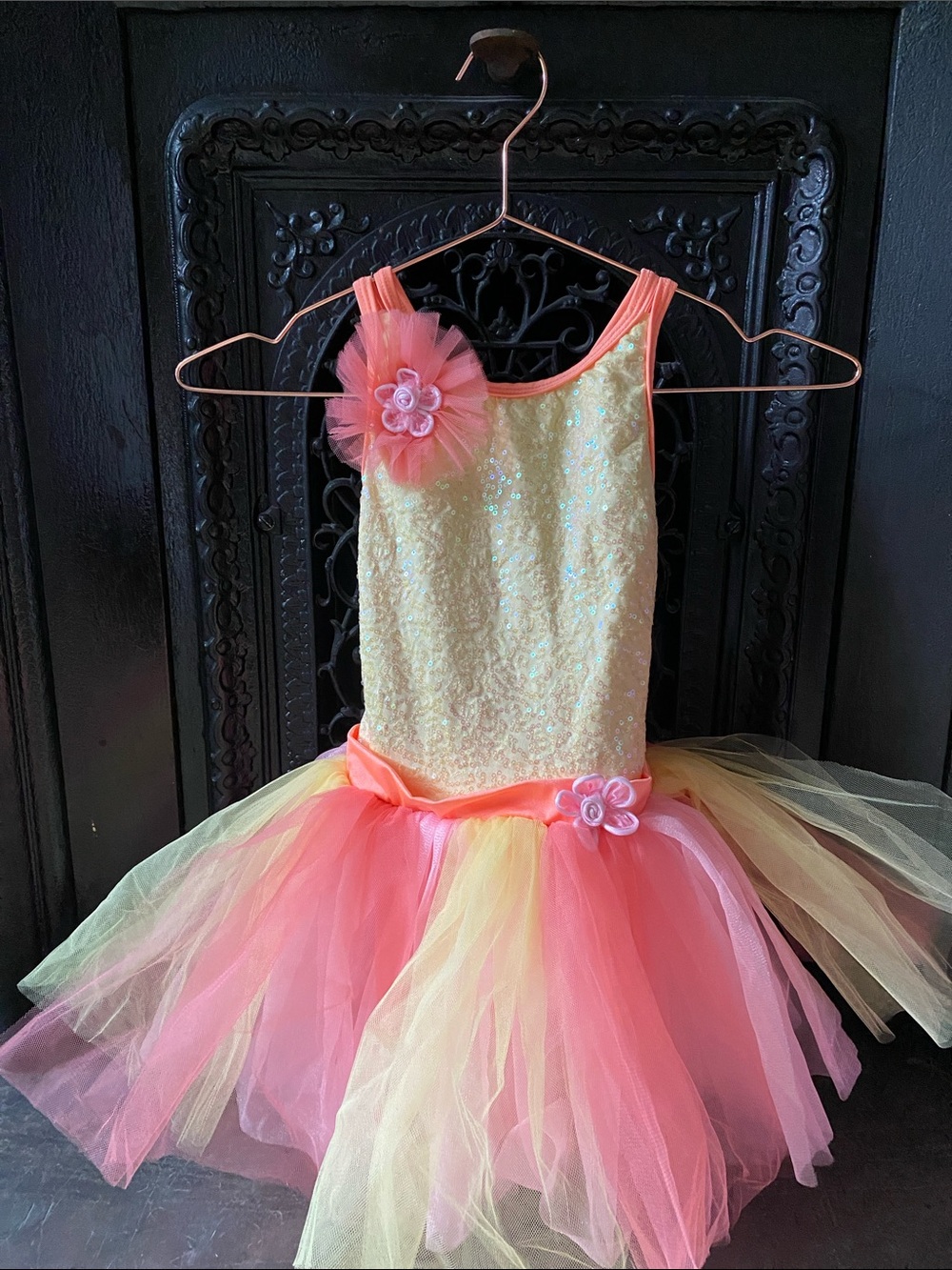 Girls Pink and Yellow Tulle Dance Costume “Here Comes The Sun”